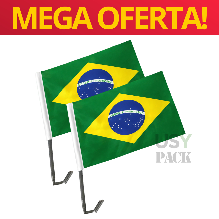 Kit 2 ou 10 Bandeirinhas Brasil para Janela de Carro 30x45cm Torcida Hexa Bandeirinhas da Copa