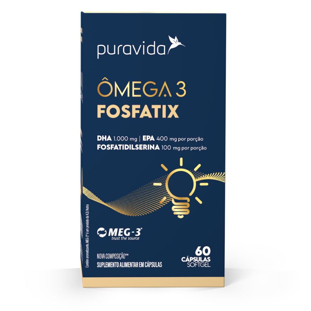Ômega 3 Fosfatix Pura vida 60 Cápsulas Super DHA EPA DHA Fosfatidilserina