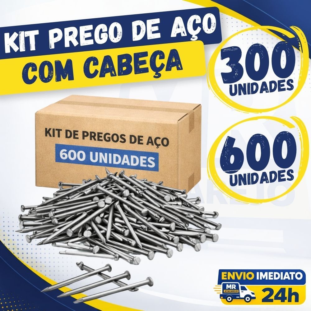 Kit Prego de Aço com Cabeça 300 ou 600 Peças Prego 17x21 Prego 17x27 Prego 15x15 Vários Tamanhos