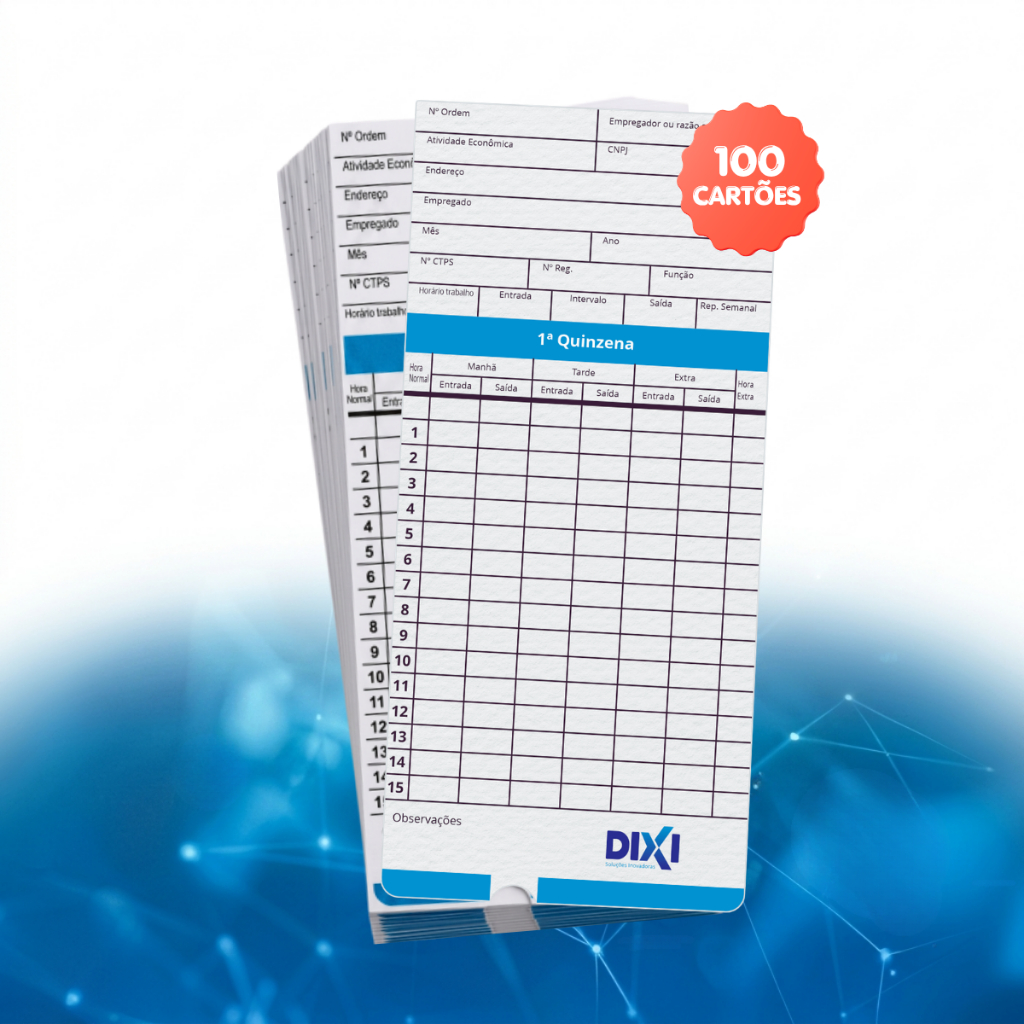 Cartão de Bater Ponto Manual para Relogio Cartografico 100 unidades Registro Funcionario