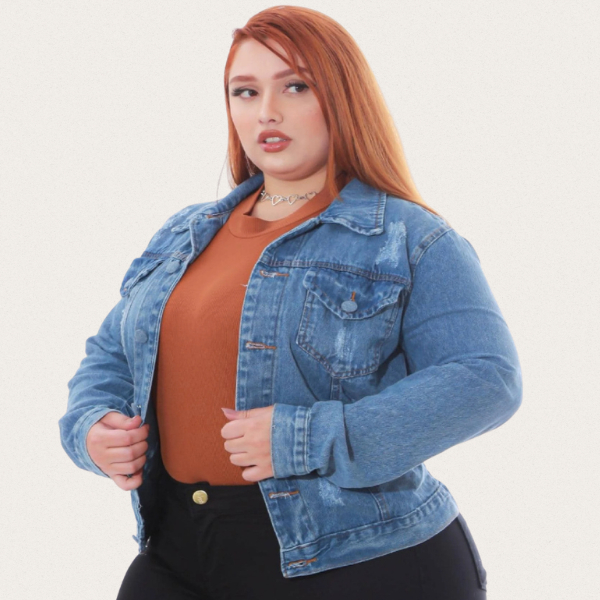 Jaqueta Jeans Feminina Com Puído Visual Moderno Estilo Despojado Street Versátil