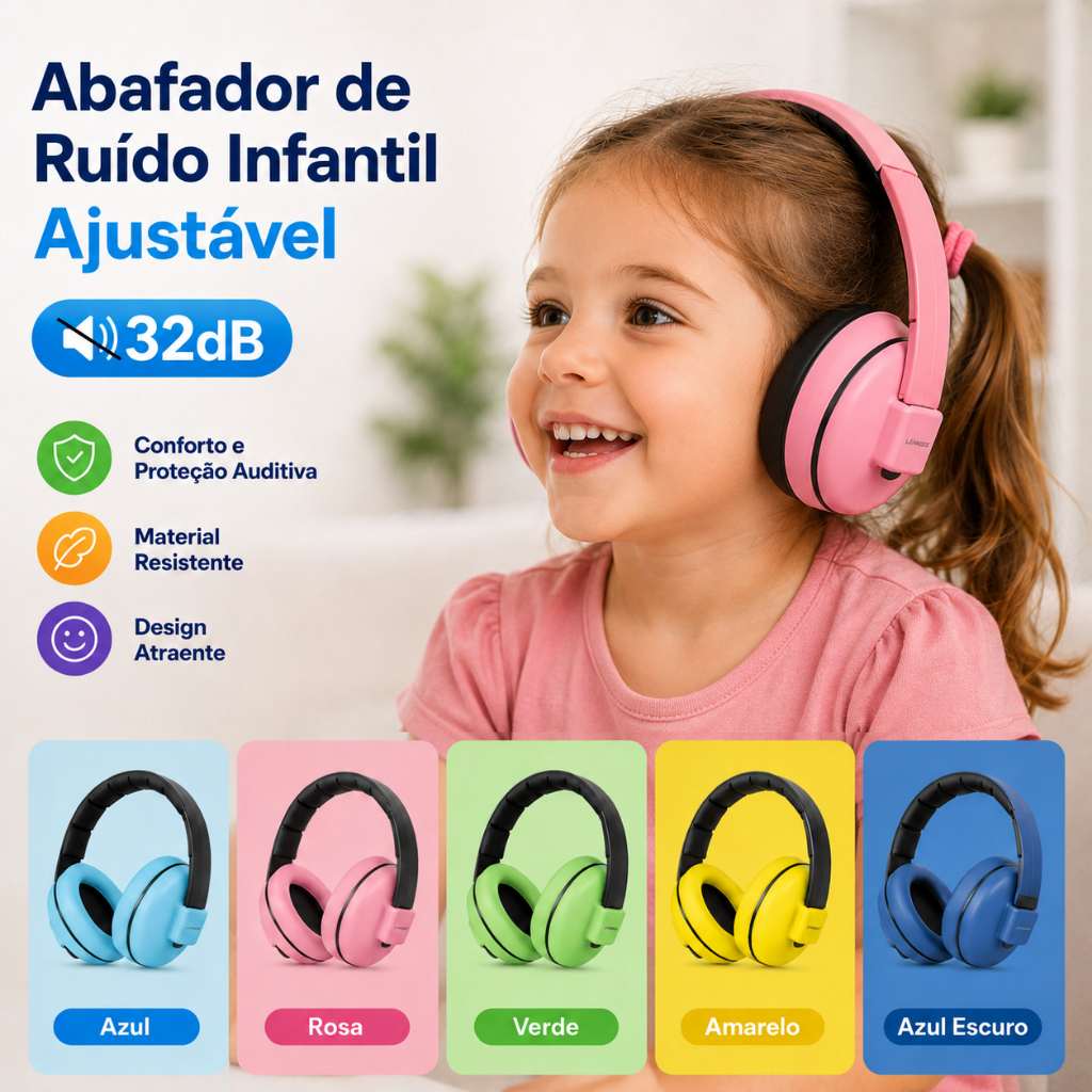 Imagem Abafador Infantil Anti Ruído Autismo Fone Protetor Auricular TDAH TEA Ajustável Confortável Proteção