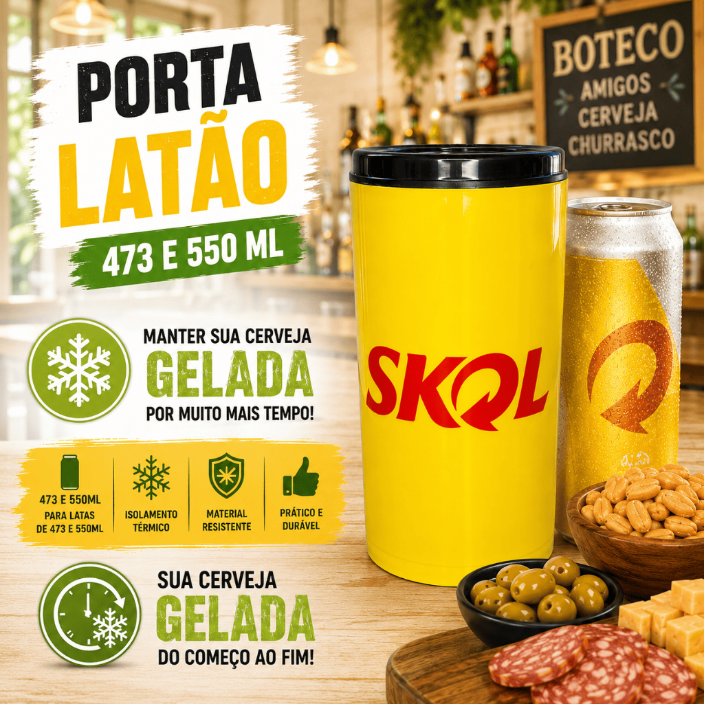 Porta Latão 473ml Suporte Cerveja Lata Térmico Skol Pilsen