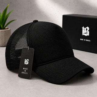 Boné Trucker Preto Liso Aba Curva Tela Respirável Unissex
