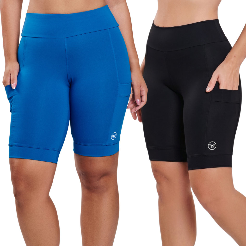 Kit 2 Bermuda Poliamida Academia Feminina Compressão Costura Reforçada Corrida Fitness Proteção UV+50