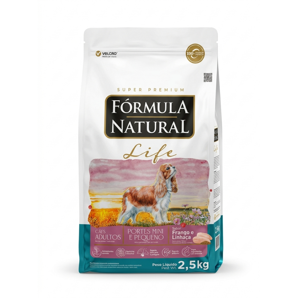 Ração Fórmula Natural Life 2,5kg Cães Adultos Porte Mini e Pequeno Frango e Linhaça Adimax