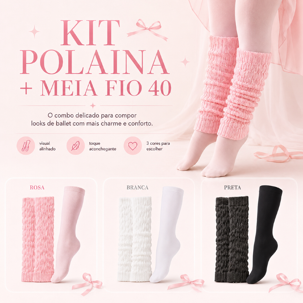 Kit Polaina Tricô Ballet Meia Fio 40 Balé Jazz Adulto Infantil Confortável Academia Dança Mais Calça