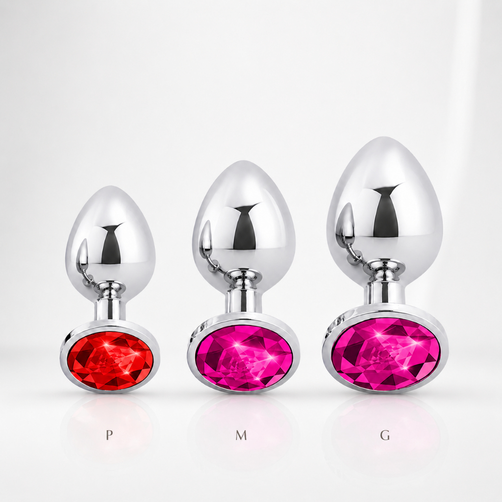 Plug Anal Inox com Pedra Joia na Base Tamanhos P M G Excitante Casal Sex Shop Liso