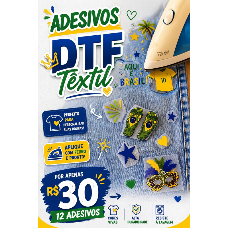 Adesivo DTF Têxtil Personalizado para Roupa Camiseta Calça Jaqueta Transfer Termocolante