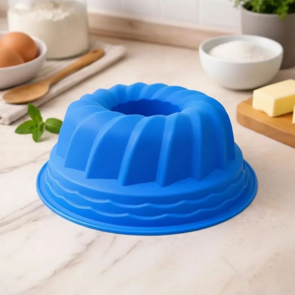 Forma Silicone Redonda Furo Decorada Bolo Pudim Torta