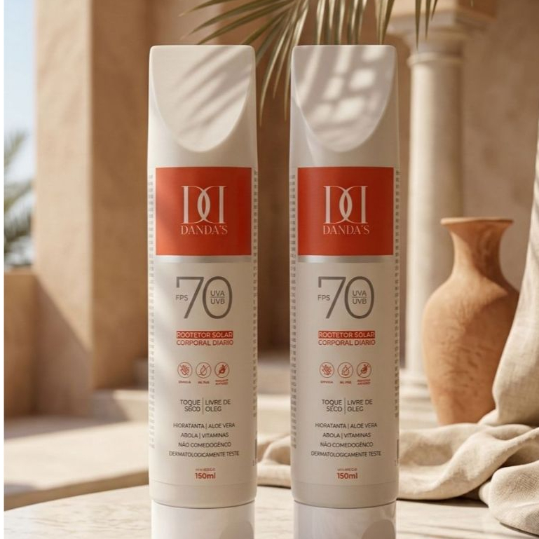 Kit 2 Protetore SOLAR Danda’s FPS 70 – Alta Proteção UVA/UVB, Toque Seco, ROSTO E CORPO, NÃO OLEOSO