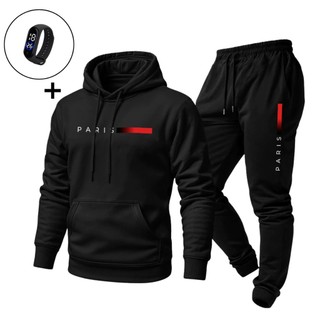 Conjunto Moletom Paris Masculino Casual Quente Confortável para Inverno com Relógio Digital