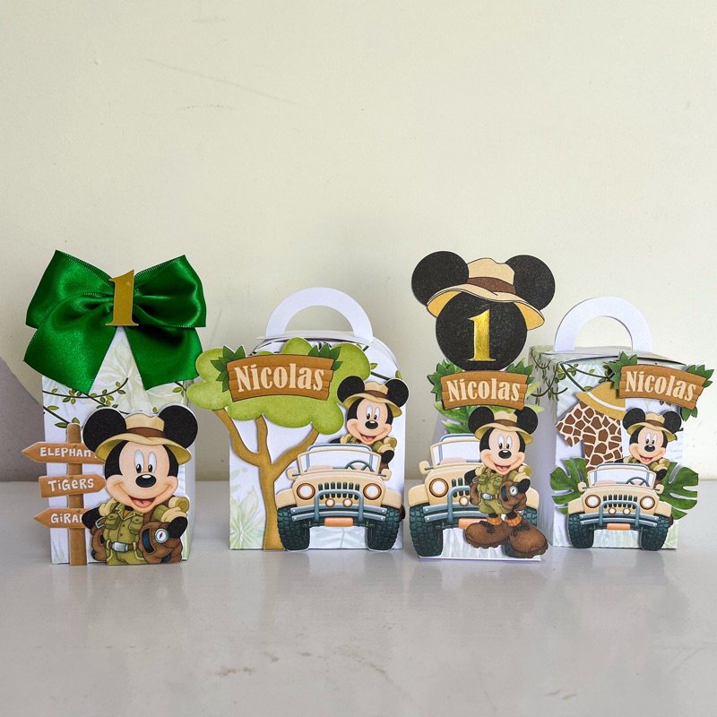 kit Caixinhas personalizadas Safari Mickey/ Personalizado com nome e idade/Aniversario,lembrancinha