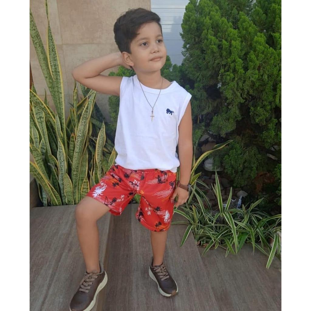 Conjunto Infantil Masculino Camiseta 100% Algodão + Short Tactel Menino Verão Confortável 4 anos