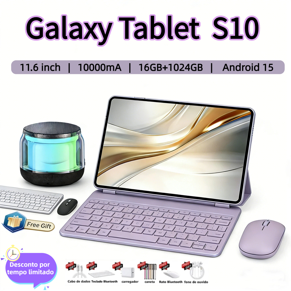 【Teclado e mouse grátis】Galaxy Tablet S10 16GB +1024GB 11,6 polegadas HD Dual SIM Dual Core 10000mAh Android14 5G WIFI