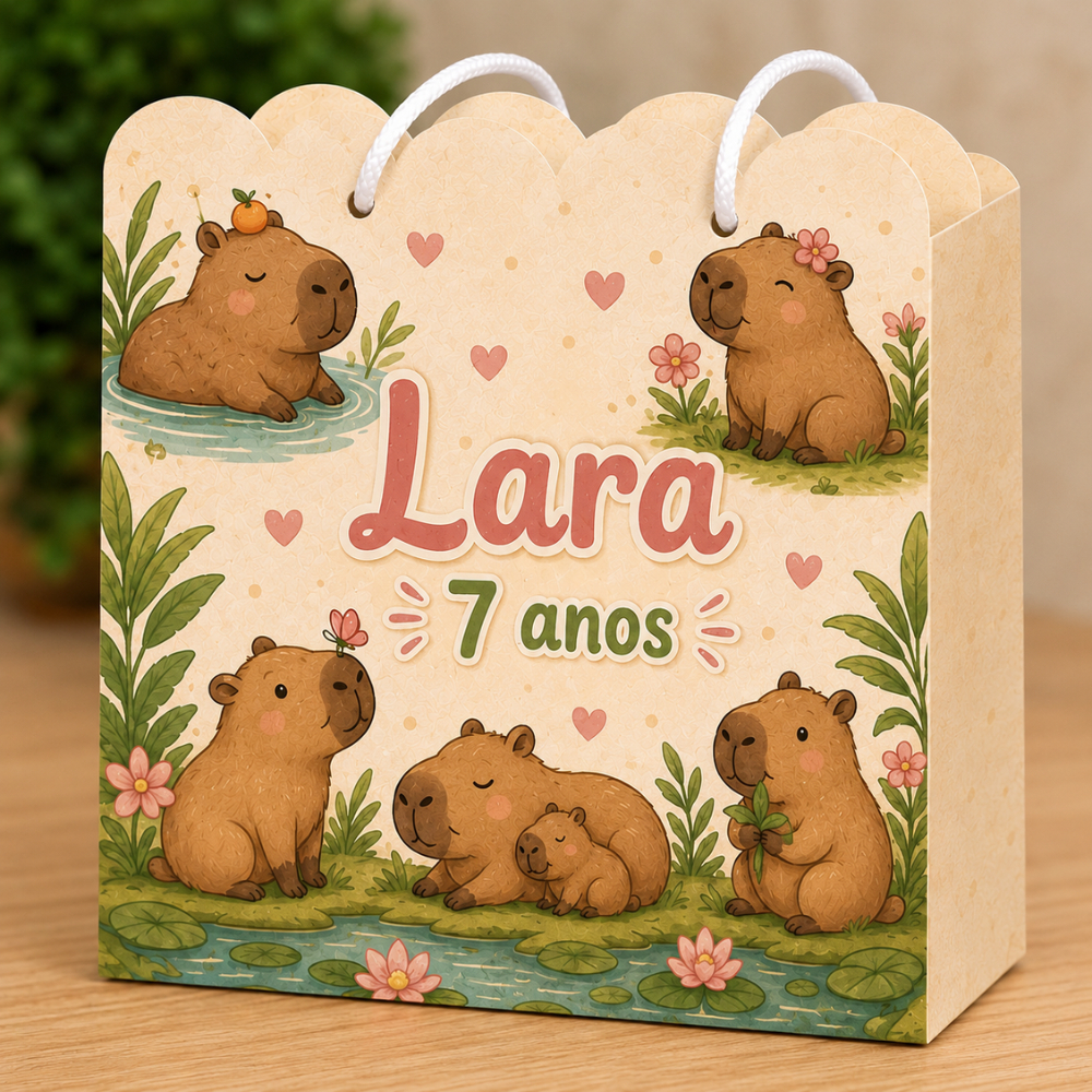 Sacolinhas Personalizadas Festa Aniversário Capivara Lembrancinha Pegue E Monte Com Alça (20x15x5)
