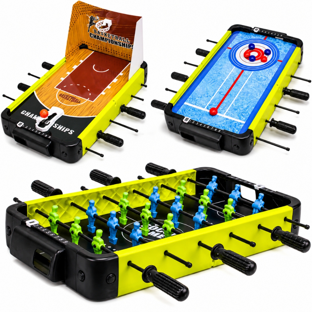 Mesa 3 em 1 Pebolim Bocha E Basquete De Mesa Portátil Infantil Divertida - Castela