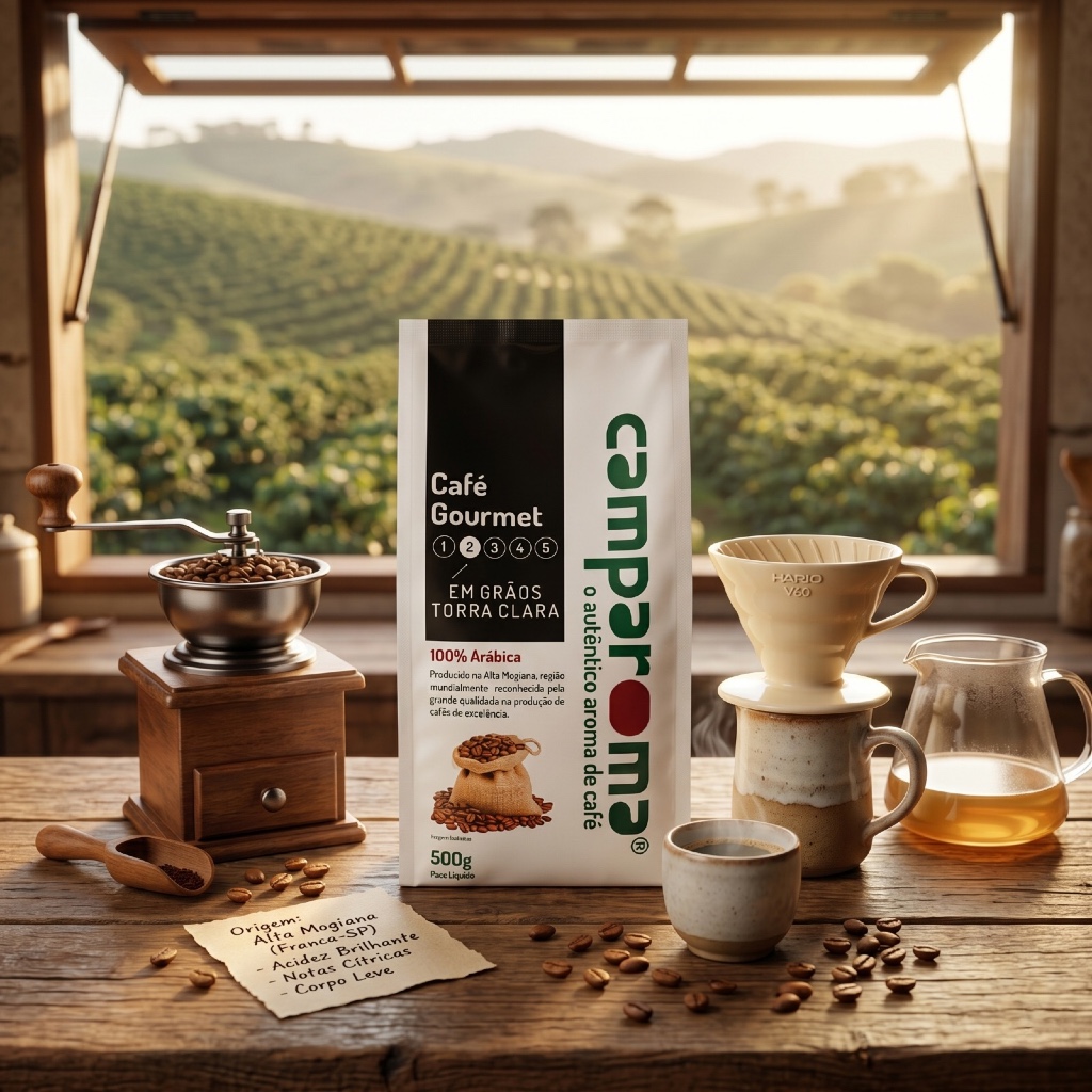 Café Grãos Torra Clara 100% Arábica 500g Camparoma Gourmet