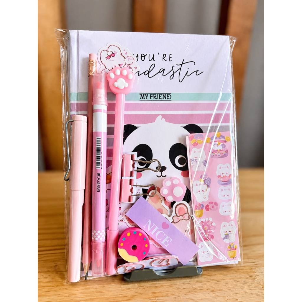 Kit Papelaria Fofa Panda Kawaii Completo | Caderno A5 + Acessórios / kit presente fofo / kit papelaria