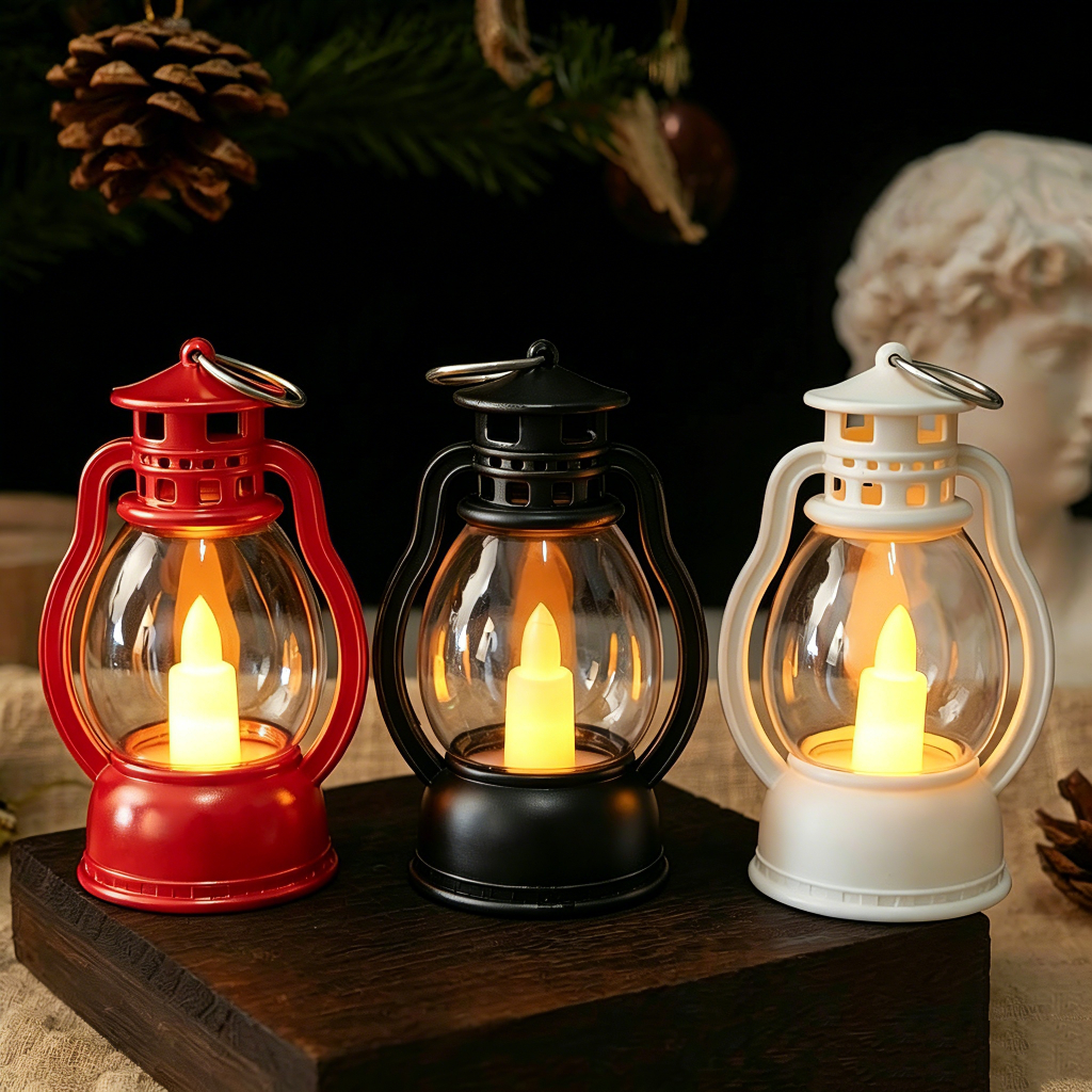 Mini Lampião Retrô 9cm Luminária LED Vela Decorativa Vintage Para Decoração Enfeite Festa Casamento