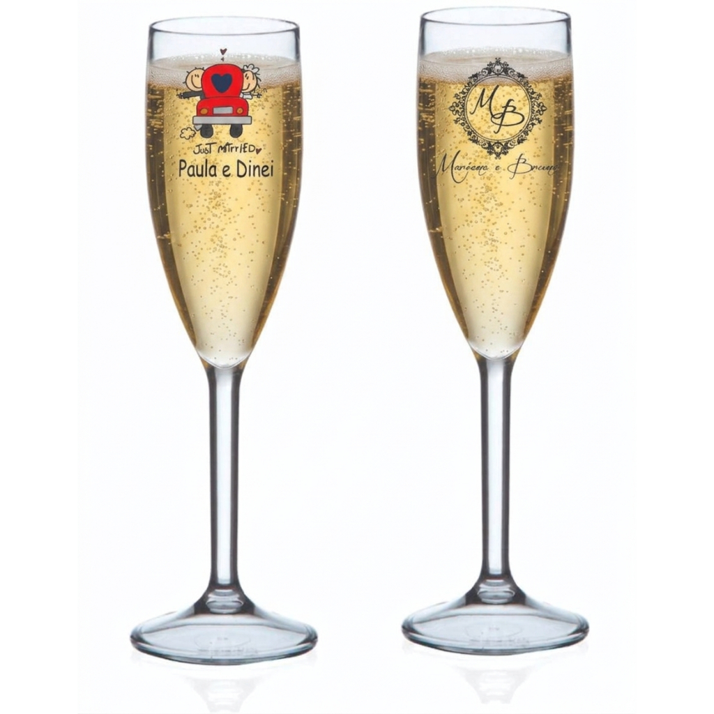 100 Taças de champanhe acrilicas personalizadas 200 ml
