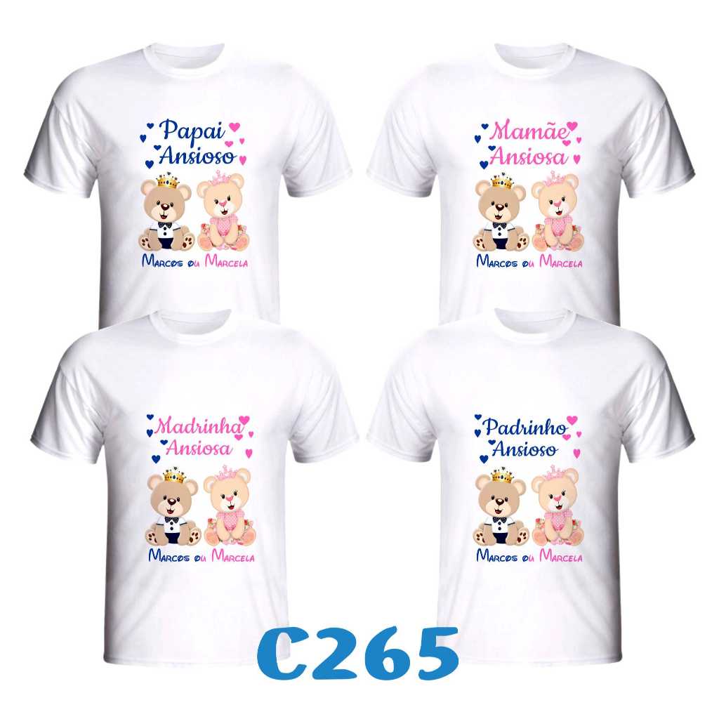 Kit 4 Camisetas Para Chá de bebê ou Chá Revelação Personalizada