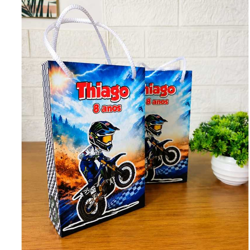 Sacolinha Bolsinha Personalizada Tema Moto/Motocross – Lembrancinha de Aniversário pegue e monte