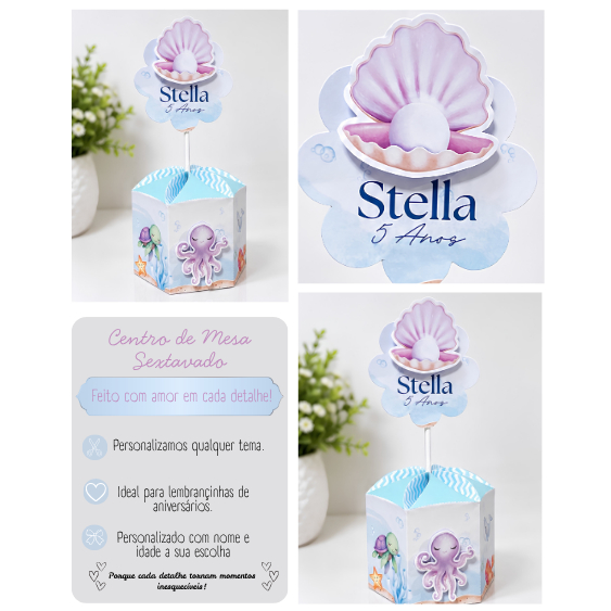 Centro de Mesa Sextavado Personalizado | Decoração para Festa | Qualquer Tema | Aniversário Infantil