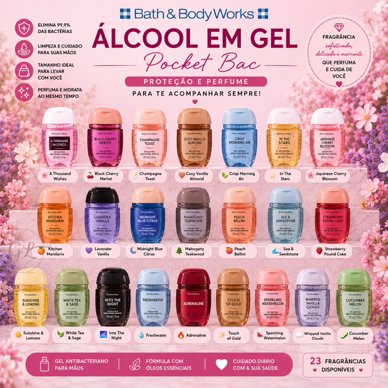 Álcool em Gel Bath & Body Works PocketBac Importado 29ml | Antibacteriano Perfumado Original