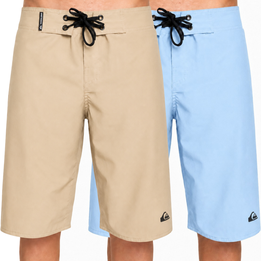 Kit com 2 Bermudas Elastano Tactel Bege/Azul Bebê Lisa