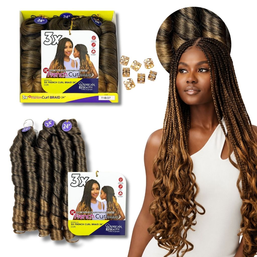Cabelo Jumbo French Curl Ondulado P\ Trança Cacho Na Ponta Crochet Braid Boho 200g