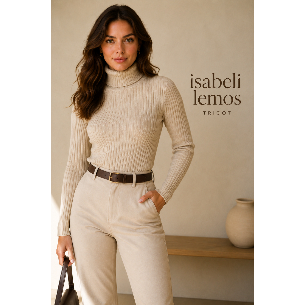 Blusa Cacharrel Feminina Gola Alta Tricot Canelado Modal Premium Inverno Elegante  Estilosa Moderna