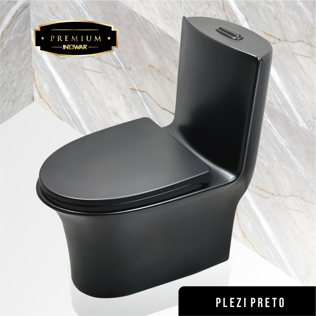 Vaso Sanitário Monobloco Preto Fosco com Caixa Acoplada Dual Flush + Assento Soft Close Completo