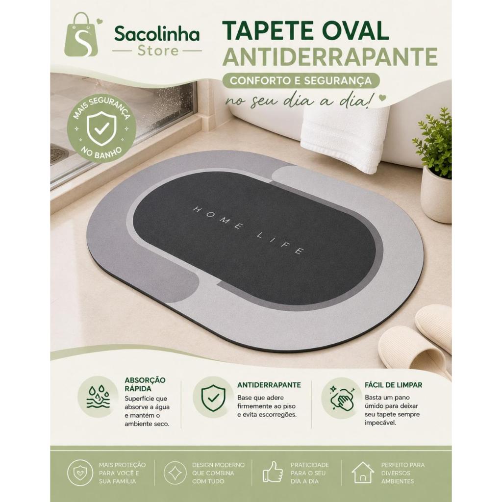 Tapete Oval Banheiro Antiderrapante Absorvente Confortavel Decora Casa