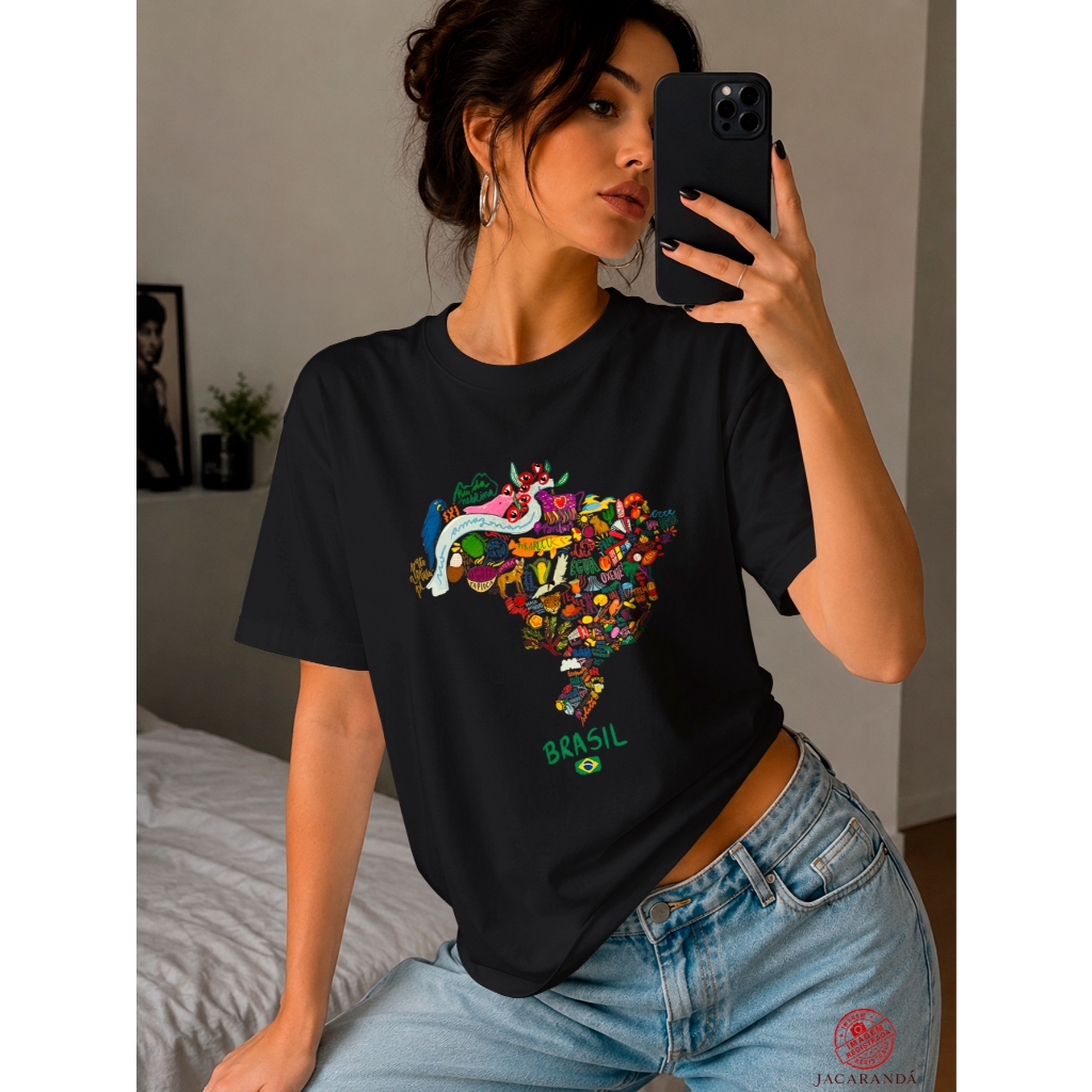 Camiseta Brasil Personalizada | Arte Exclusiva do Mapa Brasileiro Algodão Premium