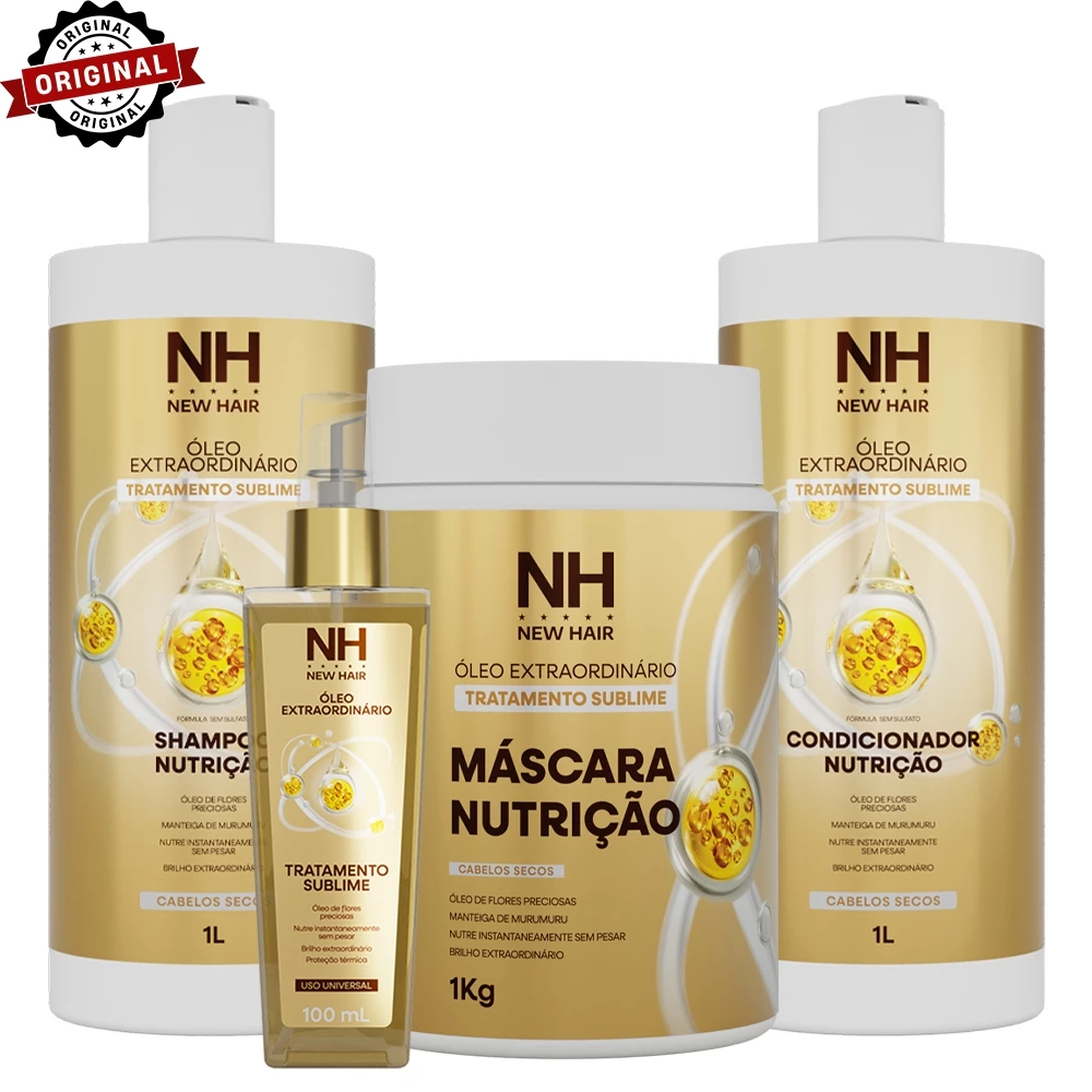 Kit Capilar Óleo Extraordinário NEW HAIR Profissional 1L Salão + Óleo Extraordinário 100ml NEW HAIR — imagem 1