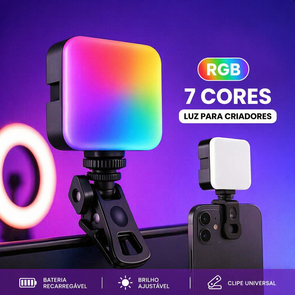 Luz Portátil LED RGB 7 Cores para Foto e Vídeo Iluminação de Preenchimento Profissional