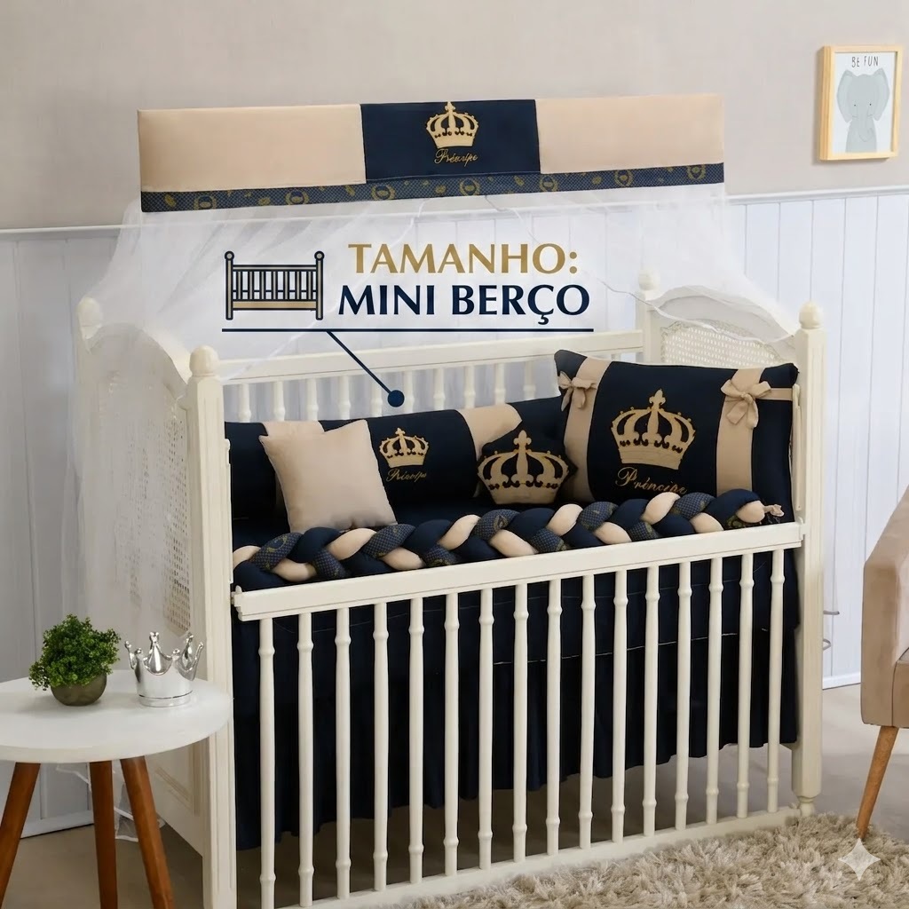Kit Para Mini Berço 12 Peças Bordado Menino Azul Completo