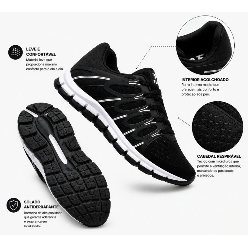 Tênis Masculino TSA Esportivo Leve Caminhada Academia Corrida Confortável Casual Antiderrapante