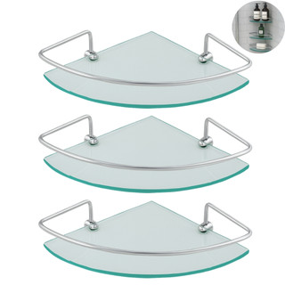 Kit 3 Porta Shampoo De Canto Luxo Prateleira Vidro Para Cozinha Ou Banheiro Organizador De Box