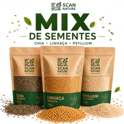 Mix Sementes - Chia + Psyllium + Linhaça Dourada - Fibras Naturais Low Carb - 100g/250g/500g cada