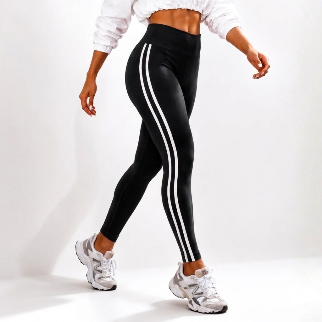 Calça Legging Feminina Viena Cintura Alta com Listras Laterais