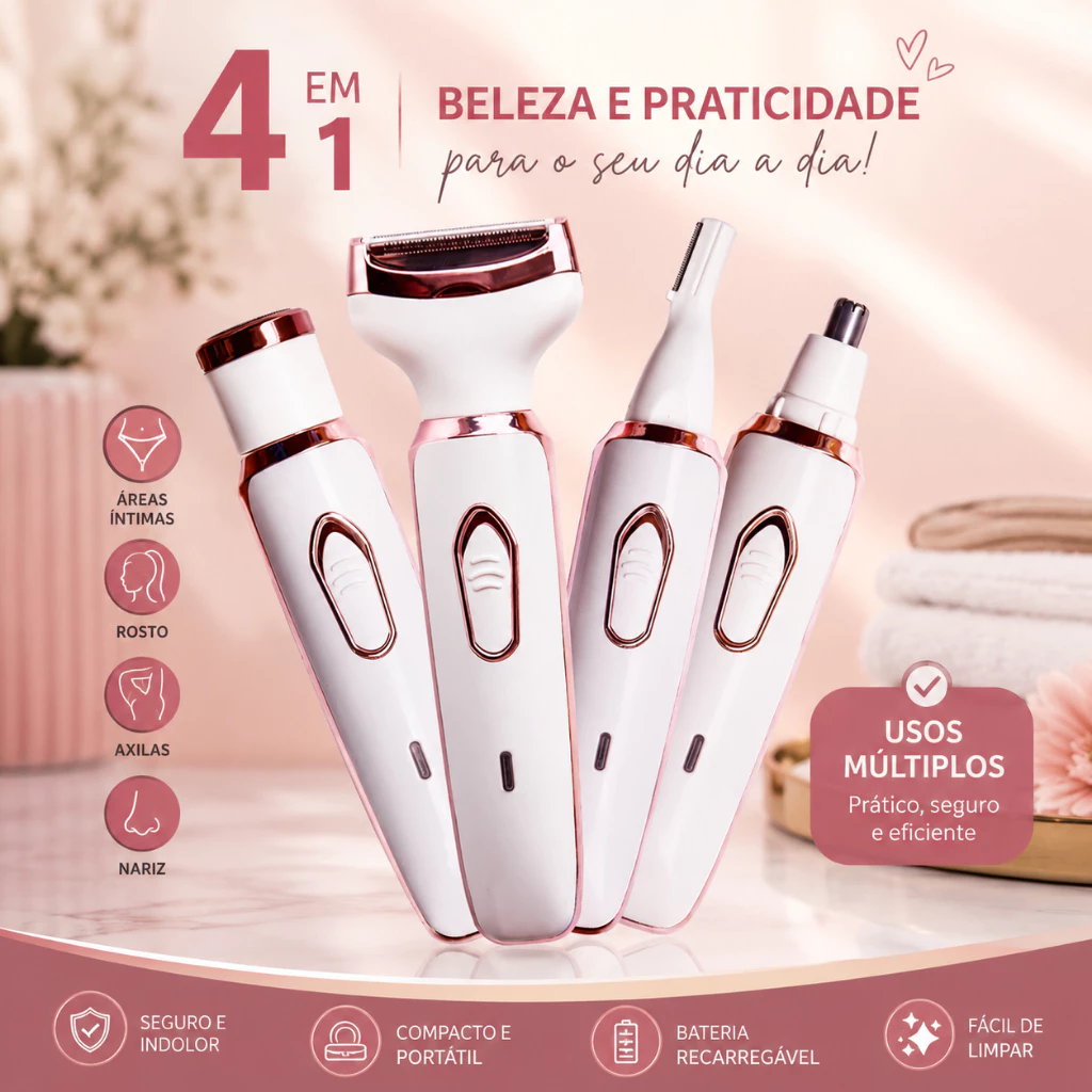 Barbeador Elétrico 4 Em 1 Para Mulheres Remoção De Pelos Corporais feminino/aparador de pelos do nariz e sobrancelhas — imagem 1