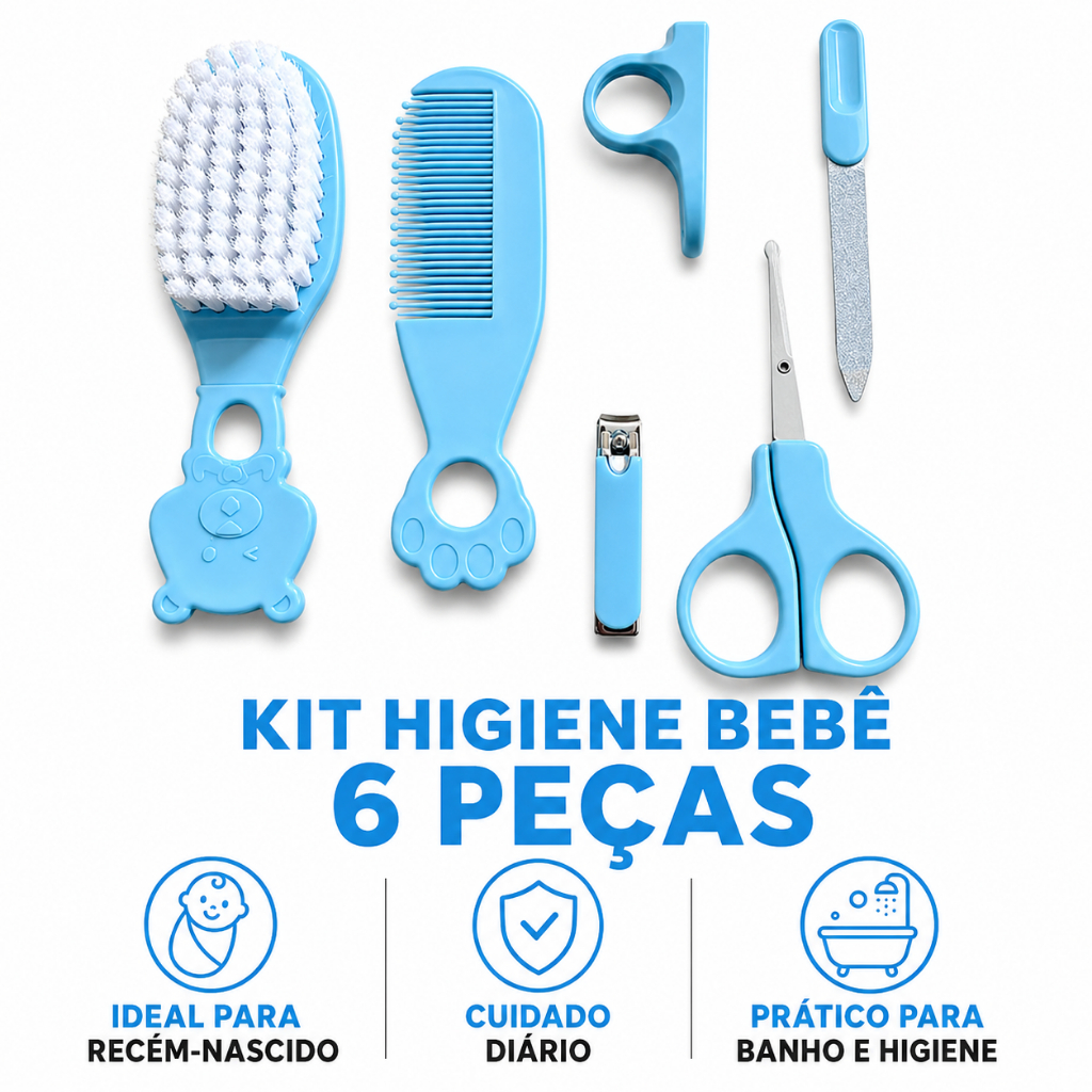Kit Higiene Bebê Recém Nascido 6 Peças Escova Pente Tesoura Unha