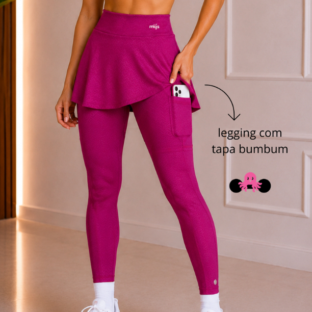 Legging com bolso e tapa bumbum | MQS moda fitness - Poliamida Cintura Alta com Saia Tapa Bumbum Academia Feminina