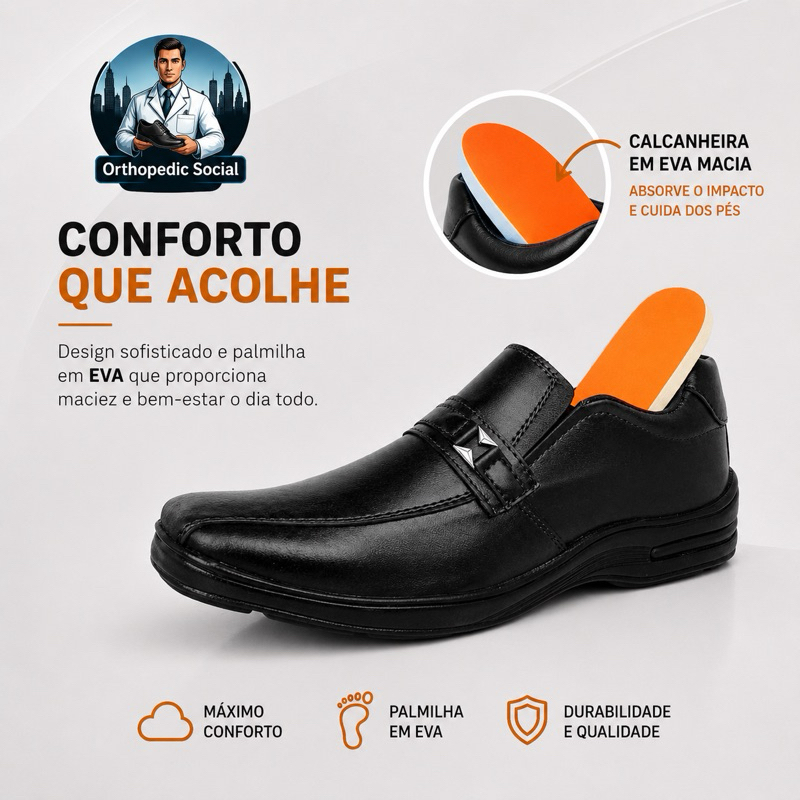 Sapato Ortopédico Social Masculino Confortável Antistress Preço Fabricante Entrega Imediata