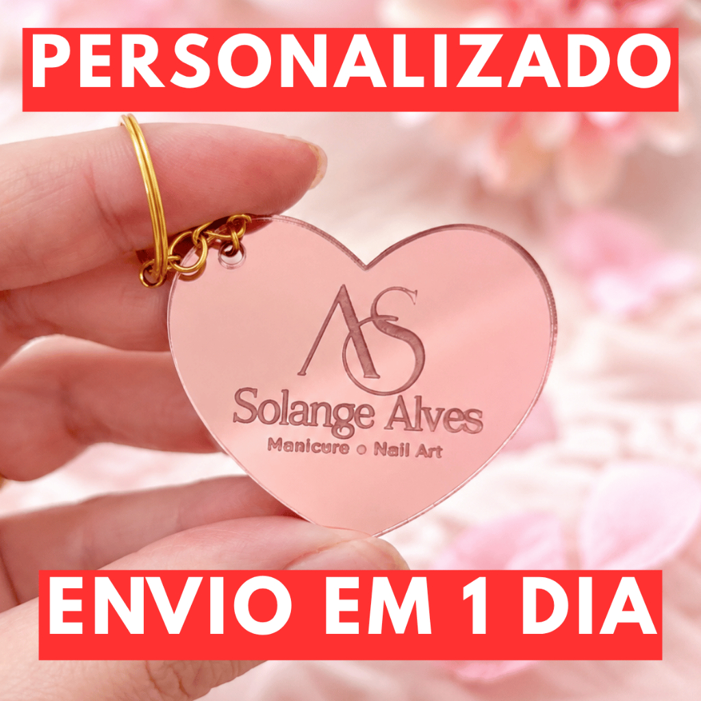 Chaveiro Personalizado Acrílico Espelhado com Logo | 10 a 40 Unidades | Coração, Redondo ou Quadrado