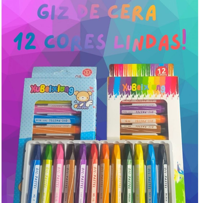 Giz de Cera Oleoso Kit com 12 Cores Vibrantes para Desenho e Pintura Escolar com Textura Macia e Alta Cobertura