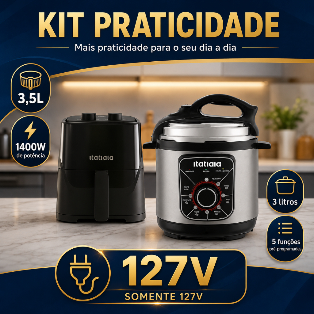 Kit Cozinha Completa Itatiaia | Air Fryer 3,5L + Panela de Pressão Elétrica 3L
