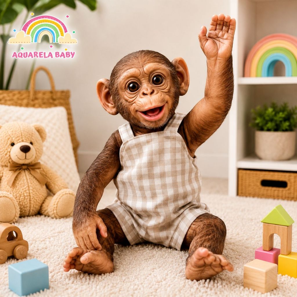 Boneco Realista Macaco Bebê  - Aparência Realista, Olhos Expressivos, Material Macio